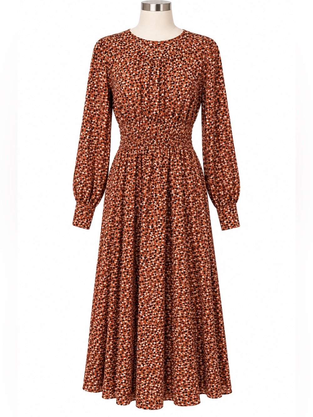 BB Dakota Rust Animal Print Long Sleeve Midi Dress XS with pockets